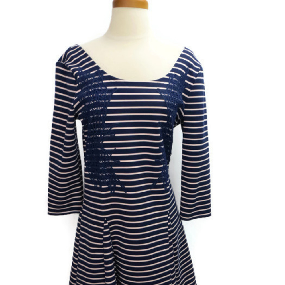 Free People Womens Dress Large Navy Blue Pink Lace